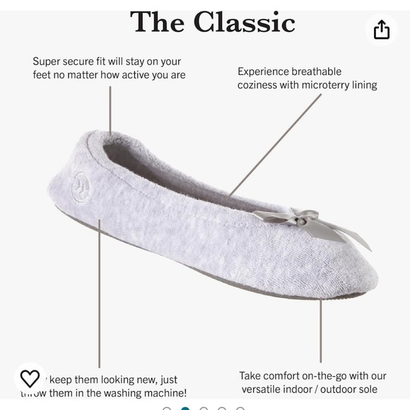 Isotoners Terry Ballerina Slipper Indoor/Outdoor Comfort Slipper Black S (5-6) - Picture 6 of 10